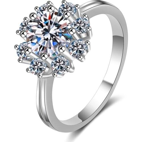 ANZIW 925 Sterling Silver Moissanite Diamond 1.0CT Halo Classic Engagement Ring For Women Jewelry Gifts