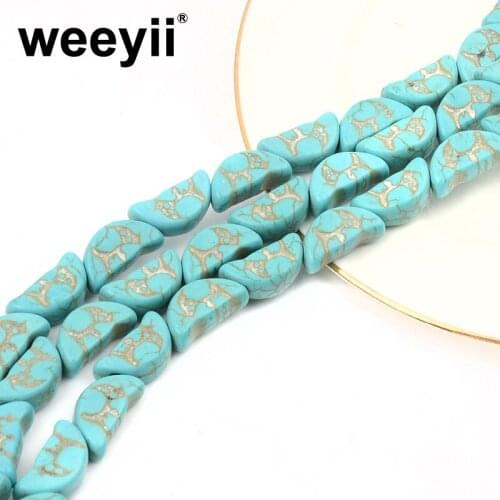 Natural Stone Blue Moon Shape Turquoises Loose Beads For Jewelry Handmade Making DIY Bracelets Necklace Accessories
