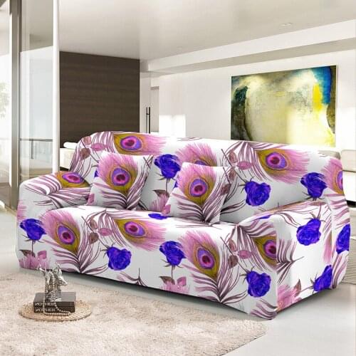 Boho Beautiful Feather Elastic Sofa Cover For Living Room All-Inclusive Sectional Couch Covers Bohemia Slipcover 1/2/3/4 Seat
