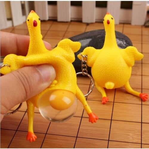Chicken Egg Cute Laying Hens Crowded Stress Ball Keychain Creative Funny Spoof Tricky Gadgets Toy Chicken Keyring Key Chains