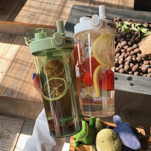 420/520ml Water Bottle With Lid Plastic Transparent Water Bottles Straw Type Sports Bottle Student School Drink Bottle