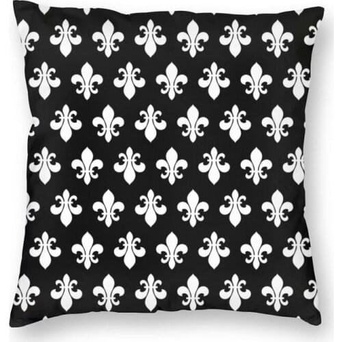 Fleur De Lys Black And White Pattern Cushion Cover Sofa Decoration Fleur de Lis Lily Flower Square Throw Pillow Case 45x45