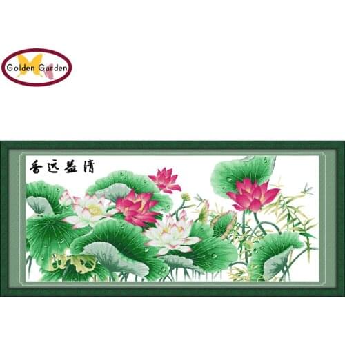 GG Refreshing Fragrance Chinese Flowers Painting Counted&Stamped 11CT14CT Cross Stitch Embroidery Needlework Sets for Home Decor