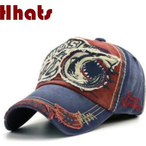 Washed classic men baseball cap hip hop adjustable cotton shark snapback hat summer autumn vintage bone gorras drop shipping
