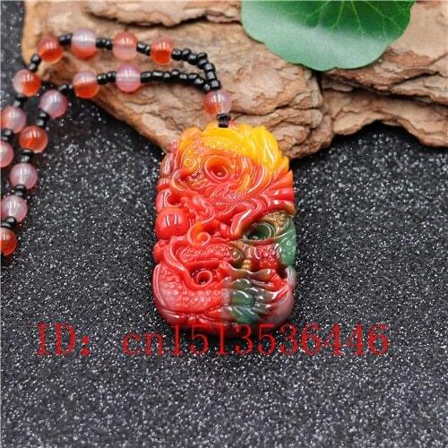 Chinese Color Jade Dragon Pendant Beads Necklace Charm Jewellery Fashion Accessories Hand-Carved woman Amulet Gifts