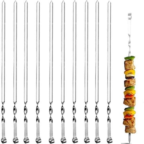 BBQ Essentialstools Stainless Steel Grilling Skewers Flat Reusable Metal Skewer Sticks for BBQ, Party Set of 10 38cm