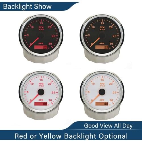 KUS 85mm Auto Marine Tachometer RPM Gauge With LED Hourmeter 0-3000RPM 12V/24V With Backlight