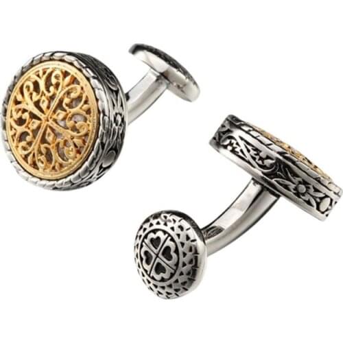 Men Retro Cufflinks Light Luxury Round Hollow Out Shirt Cufflinks Fashion Cufflink for Men Wedding Pin