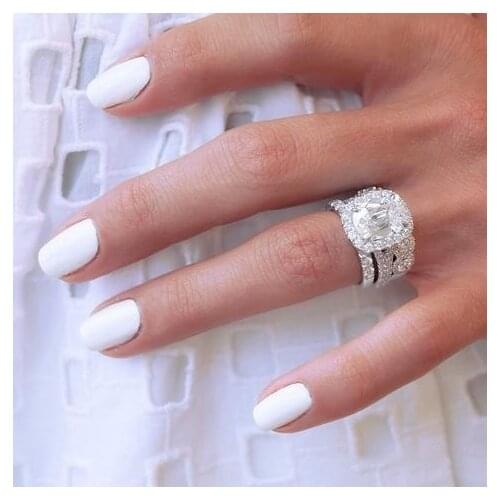 2 PCS/SET Exquisite Geometric Crystal Zircon Rings Set for Women Engagement Jewelry Party Wedding Hand Famle Ring Accessories