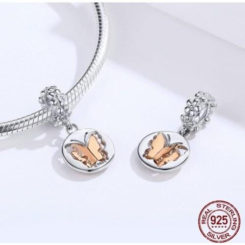 Genuine 100% 925 sterling silver butterfly pendant fit Pandora original charm bracelet beads jewelry gift DIY