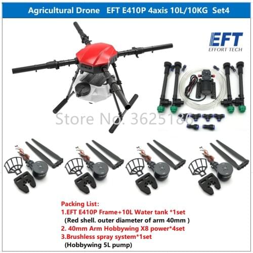 NEW EFT E410P 4 Axis 10L 10KG Brush Spraying System Folding Quadcopter Agriculture Drone Frame Hobbywing X8 Motor T8 power