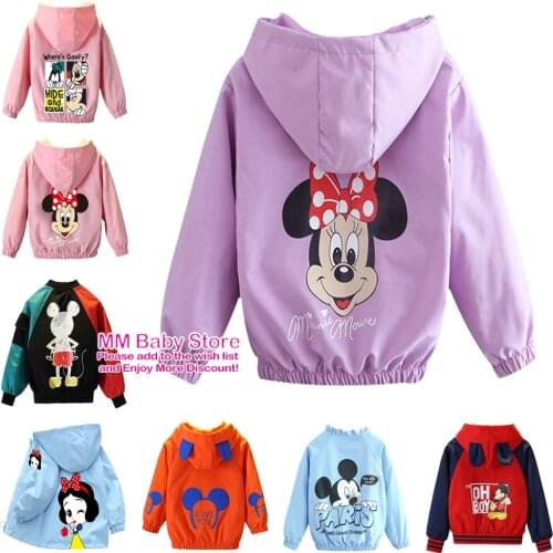 New Girls Minnie Windbreaker Coat Jackets Baby Kids Flower Embroidery Hooded Outwear For Boys Mickey Coats Jacket Clothing