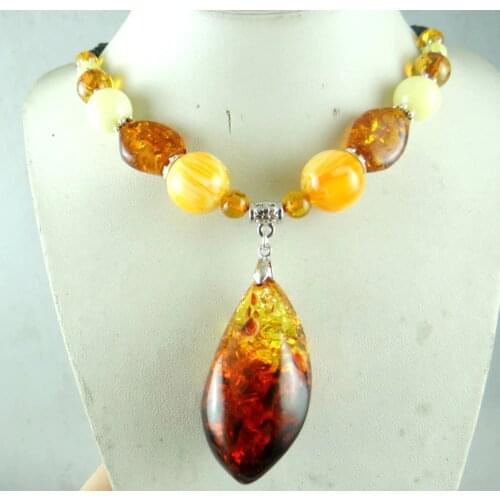 The New Fashion Precious Modernist teardrop golden honey pressed Ambers Pendant Necklace jewellery making A30