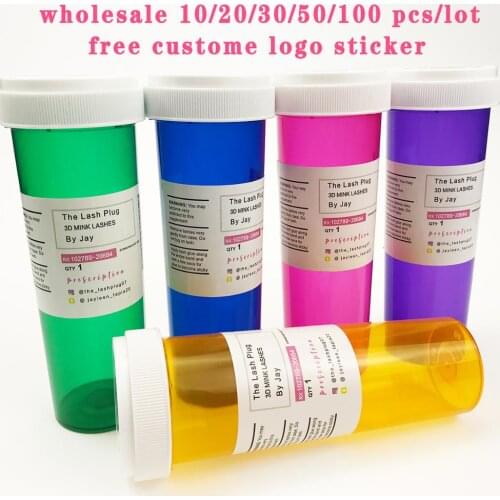 Wholesale Eyelash Package Box Pill Bottle Lash Boxes Packaging Bulk Lashes Storage Boxes Case Empty Free Custom lashes Label