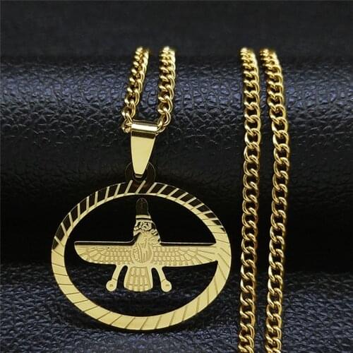 Stainless Steel Mazda Religion Necklace Women/Men Oval Zoroastrianism Iranian Cuture Persian Empire Necklaces Jewelry N4521S05