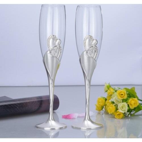 Personalized Twin Heart Toasting Flutes Set,Elegant Wedding Gift For Couples Bride,Glass Champagne Flutes With Box,Custom Logo