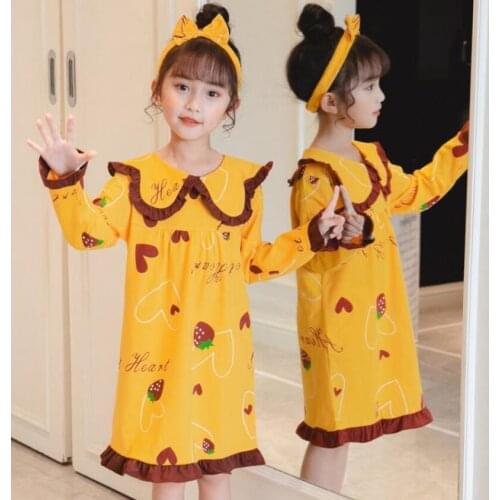 Girls Dress Nightgown Spring Kids Homewear Nightdress Clothes Children Clothing Satin Long Sleeved Lace Sleep Dress 2-14Y