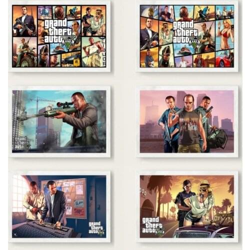 Hot Game Cover Grand Theft Auto 5 GTA Hot Video Game Art Canvas Painting Poster Wall Home Decor quadro cuadros