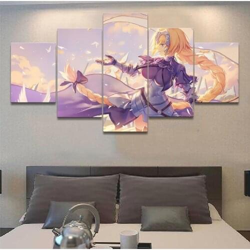 Home Decor Prints 5 Panel Anime Fate Grand Order Girls Canvas Painting Wall Art Modular Picture Modern Bedside Background Poster