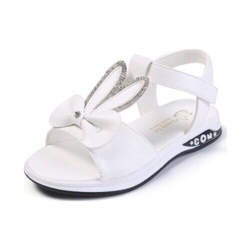 Children Girl Summer Sandals Fashion Pink Bunny Ears Crystal Kid Baby Princess Shoes Soft Bottom Non-slip Beach Sandals