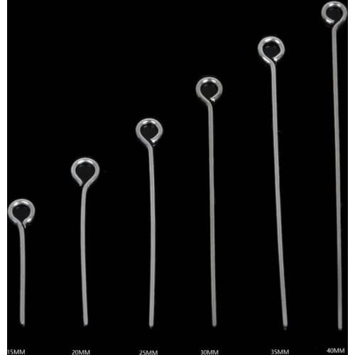 200Pcs Silver Color Eye Head Pins 15 20 25 30 35 40mm Stainless Steel Eye Pins Findings for Diy Jewelry Making Jewelry Accessory