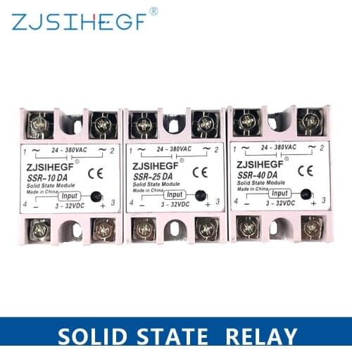 SSR -10DA/25DA/40DA DC Control AC White Shell Single Phase Solid State Relay Input 3-32VDC Output 24-480VAC I-50 Heat Sink