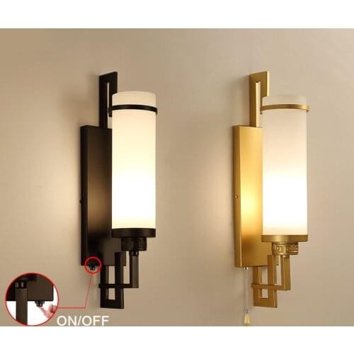 Button Switch Led Wall Light for Bedroom Bedside Corridor Stair Light Glass Lampshade E27 Wall Lamp Lighting Fixtures