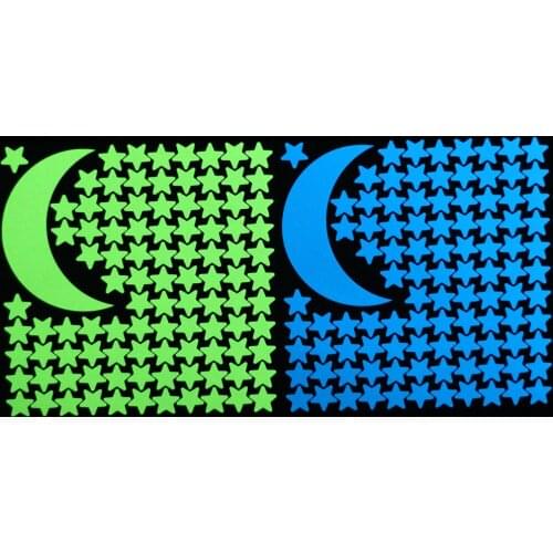 1 Moon 100 Stars Luminous Wall Stickers Glow in the Dark Home Decor Stickers for Kids Rooms Diy Personalized Decoration