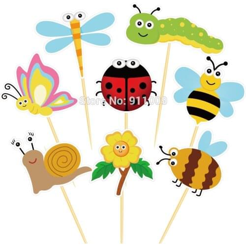 Happy Birthday Butterfly Cake Topper Spring Insect Theme Party Decorations Dragonfly Bee Ladybug Cupcake Topper Party Supplies