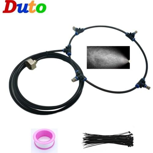 Outdoor Cooler Spray Portable Misting fan Ring 4/5/6 nozzles Fine fog sprayer cooling system 6M tube Greenhouse atomization