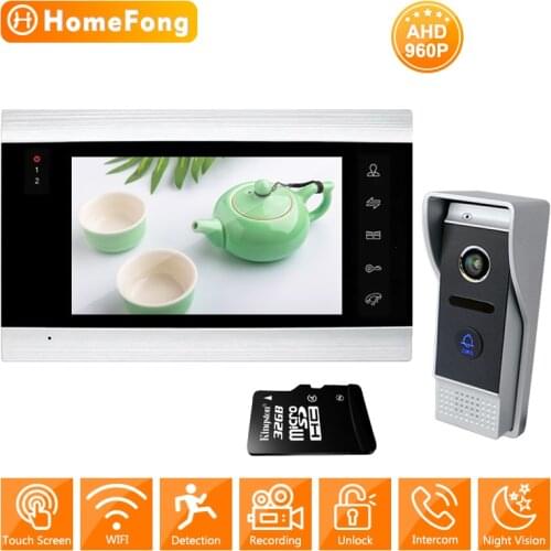 HomeFong 7 Inch Screen AHD 960P WIFI Video Door Phone Monitoring Recording With SD Card Visual Doorbell Family Safety System