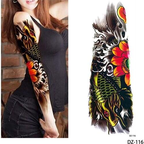 1pcs Geely Carp Full Flower Arm Temporary Tattoo Sticker Body paint Water Transfer fake Tatoo sleeve