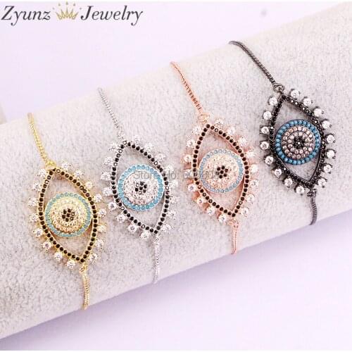 10PCS ZYZ327-1134 CZ pave oval eye connector bracelet , CZ/Micro pave bead/Cubic Zirconia CZ space connector chain bracelet