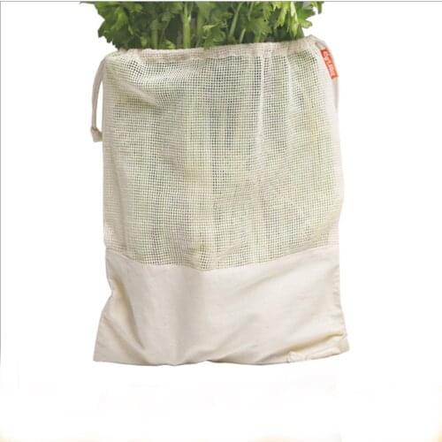 2pcs All cotton environmental protection mesh bag drawstring binding net bag Shopping bag Fruit mesh bag vegetable mesh bag