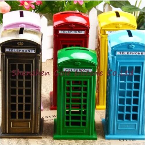 24pcs/lot British English London Telephone Booth Bank Coin Bank Saving Pot Piggy Bank Red Phone Booth Box 12-15cm
