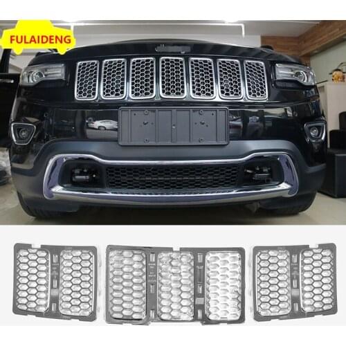 3pcs For Jeep Grand Cherokee 2014-2016 ABS Chrome Honeycomb Front Grille Car Grill Mesh Inserts Car Styling Accessories