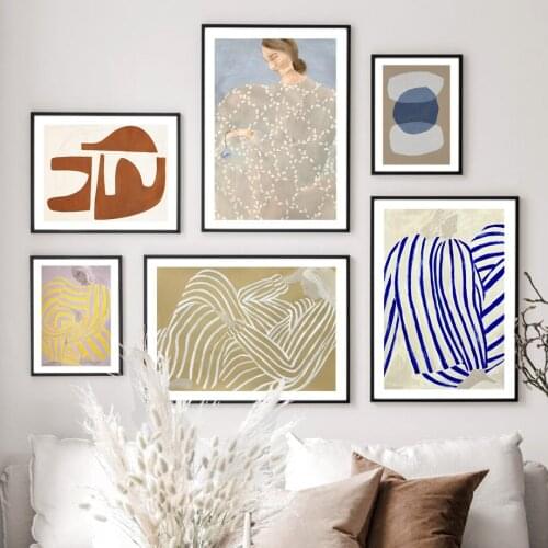 Abstract Wall Art Canvas Painting Blue Yellow Stripes Woman Color Block Nordic Posters And Prints Decor Pictures For Living Room