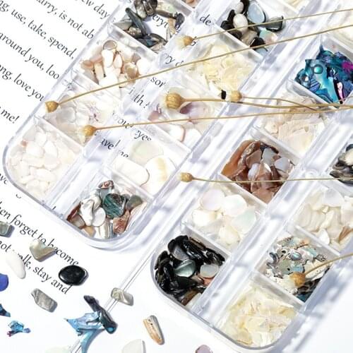 12 Grid Mix Shell Nail Glitter Irregular Natural Nail Broken Stones Nail Polish For Nail Art Decorations 3D Flakes Manicure
