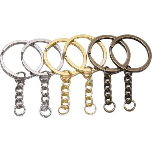 10pcs 30mm Bronze Gold Color Keyring Key Chain Split Ring with Short Chain Key Rings Backpack Zipper Accessories