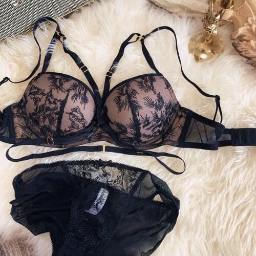 Wriufred Autumn and winter new lace bra set straps sexy super push up lingerie and panty set hot underwire womens underwear