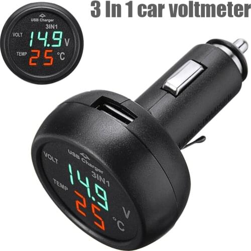 Digital LCD Display 12V Cars Lighter Cigarette Durable Voltmeter Socket USB Charging Port Car Power Thermometer Gauges Parts