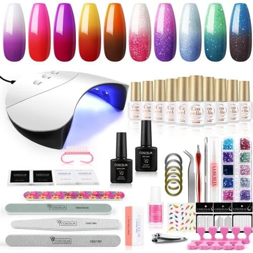 COSCELIA 7ML Gel Nail Polish Set Thermal Temperature Color Changing With UV LED Lamp Manicure Set Nail Kit Tools