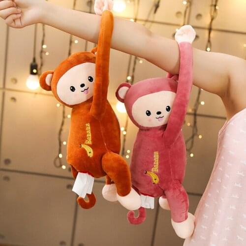 Plush Tissue Box Toy Cute Cartoon Doll Monkey Tissue Box Pink Brown Plush Toy Portable Tissue Box Cover