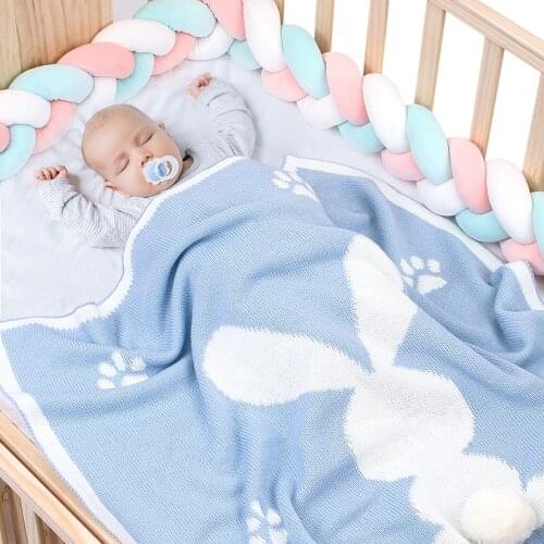 Baby Blankets For Boy Girl Cute Rabbit Toddler Infant Bedding Warm Knit Quilt Pom Pom Newborn Stroller Wrap Swaddle Super Soft