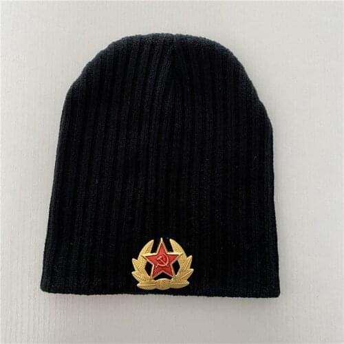 Two Kinds Of Badges Solid Color Men Beanie Keep Warm Stripe Winter Outdoor Short New Elasticity Knitted Hat Ski Cap
