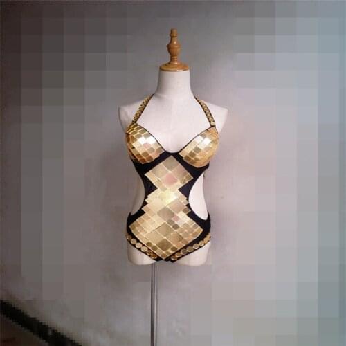 EC06 Gold color mirror costumes sexy robot silver dresses bikini stage show clothe party bar models performance wears disco dj