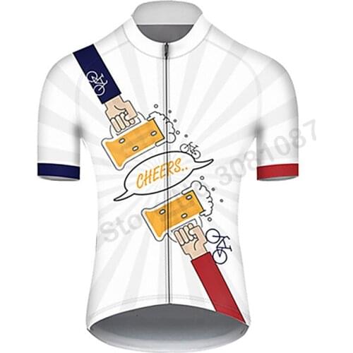 Cheers Beer White Cycling Jersey Men Short Sleeve Bike Wear Clothing Breathable Mtb Jersey Maillot Ciclismo