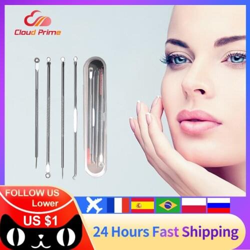 4pcs/set Dual Heads Acne Needle Blackhead Blemish Squeeze Pimple Extractor Remover Spot Cleaner Beauty Skin Care Tool Kit