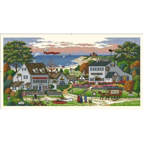Top Quality lovely counted cross stitch kit cozy cove bay gulf seaside town home dimensions 03896