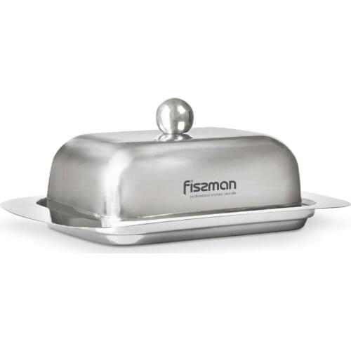 Fissman 304 Stainless Steel Butter Dish Box Container Cheese Server Storage Keeper Tray with Lid Kitchen Dinnerware